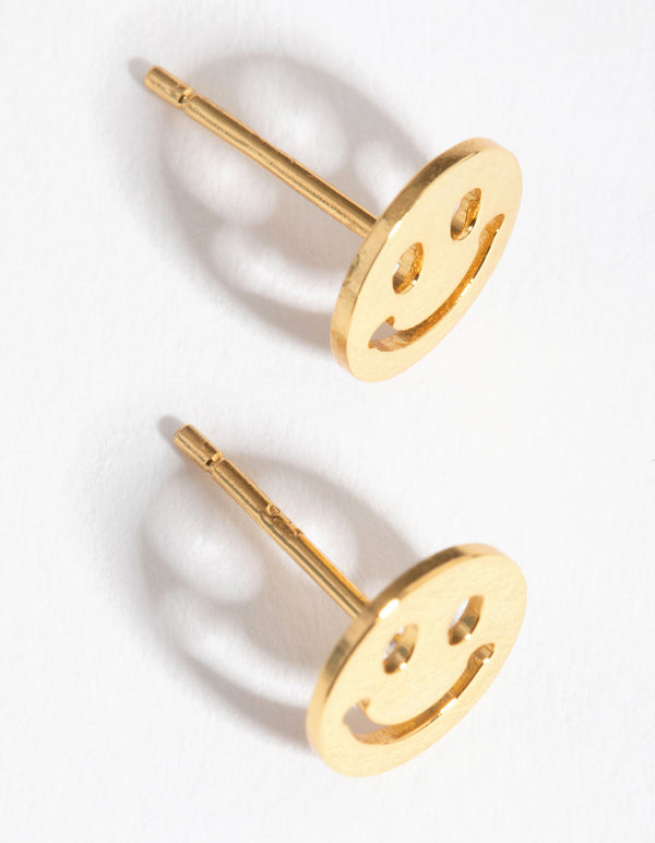 Gold Plated Sterling Silver Smiley Face Stud Earrings