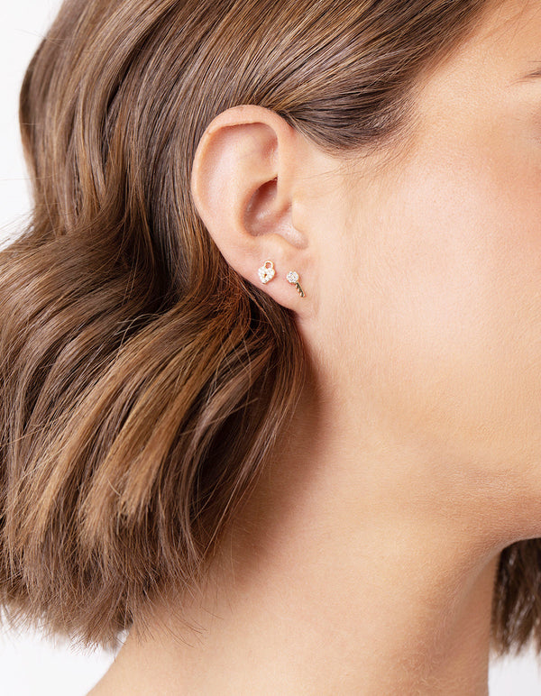 Gold Plated Sterling Silver Lock and Key Stud Earrings