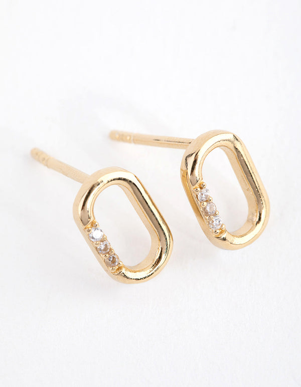 Sterling Silver Gold Cubic Zirconia Link Stud Earrings