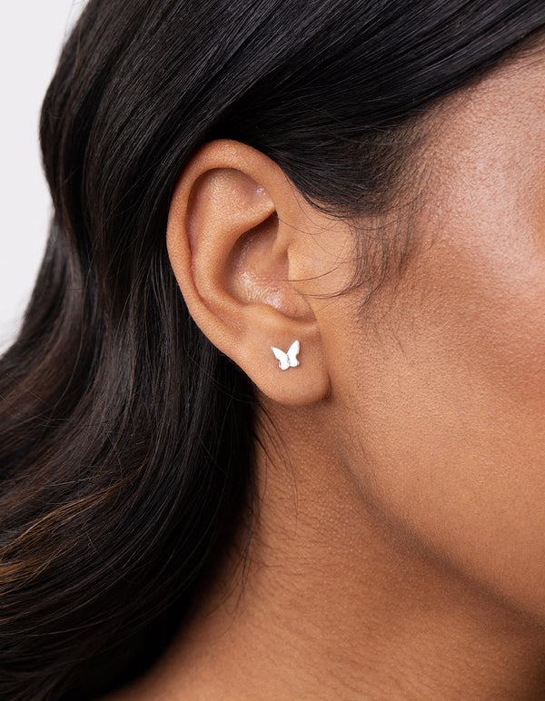 Sterling Silver Cubic Zirconia Butterfly 2-Pack Stud Earring
