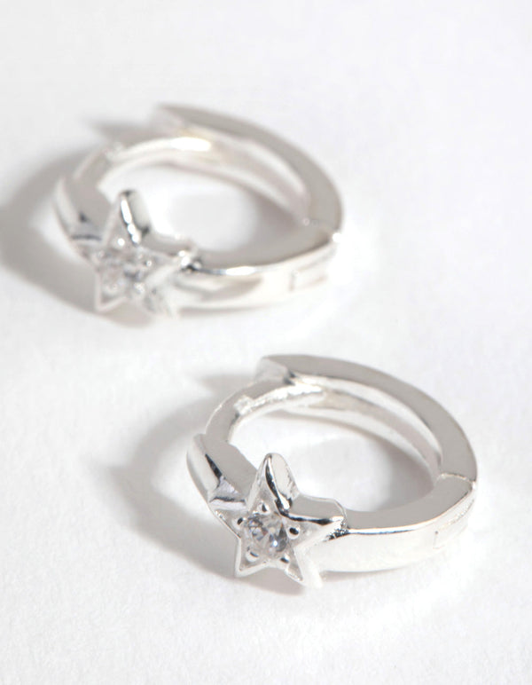 Sterling Silver Diamond Cut Star Huggie Earrings