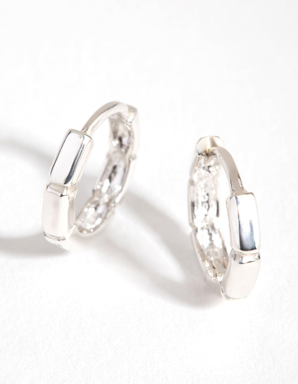 Sterling Silver Square Bead Huggie Earrings
