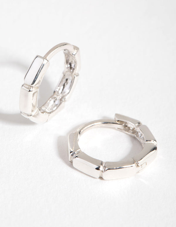 Sterling Silver Square Bead Huggie Earrings