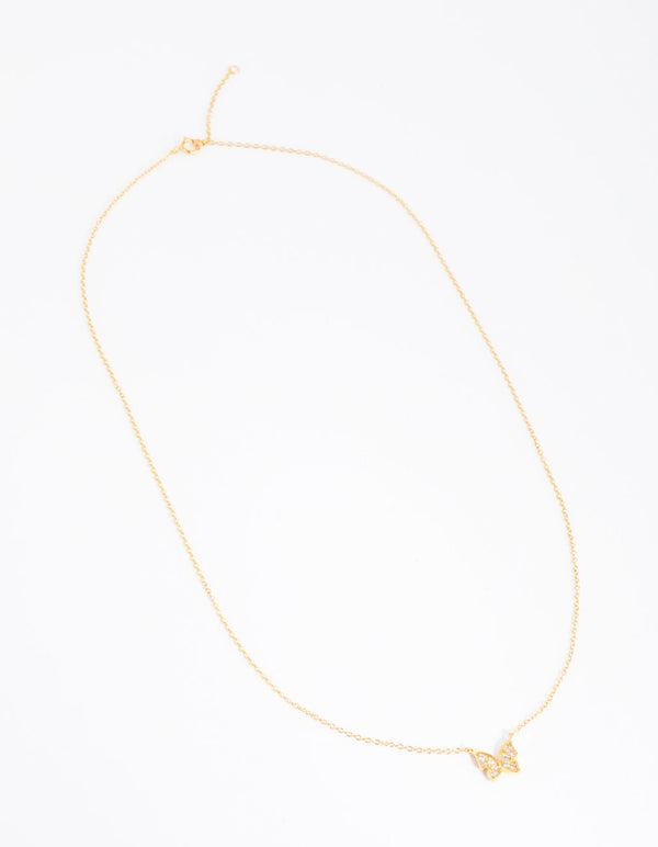 Sterling Silver Gold Plated Sterling Silver Pave Butterfly Necklace