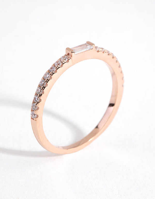 Sterling Silver Rose Gold Cubic Zirconia Baguette Engagement Ring