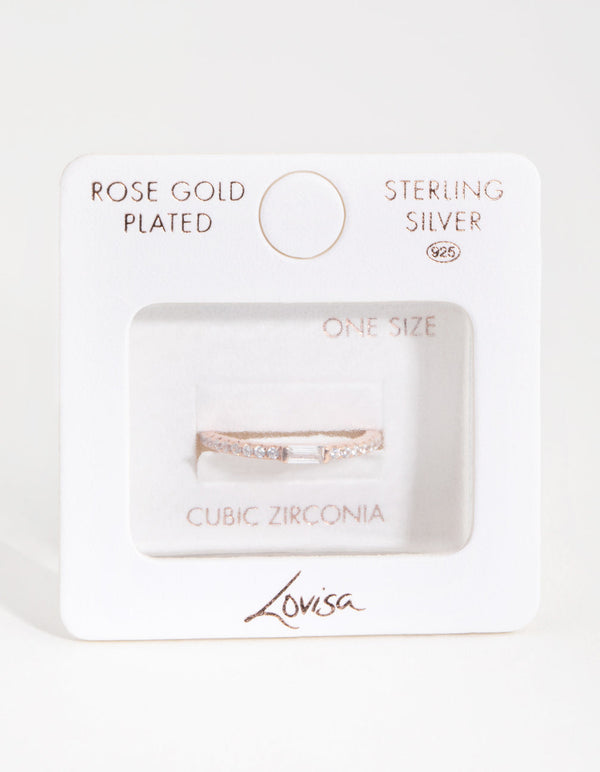 Sterling Silver Rose Gold Cubic Zirconia Baguette Engagement Ring