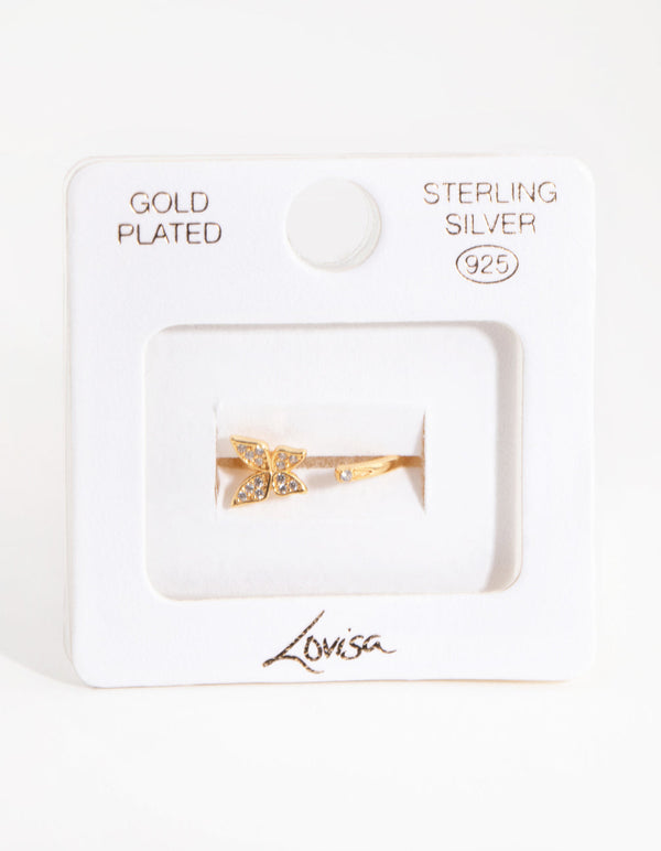 Sterling Silver Gold Open Butterfly Ring