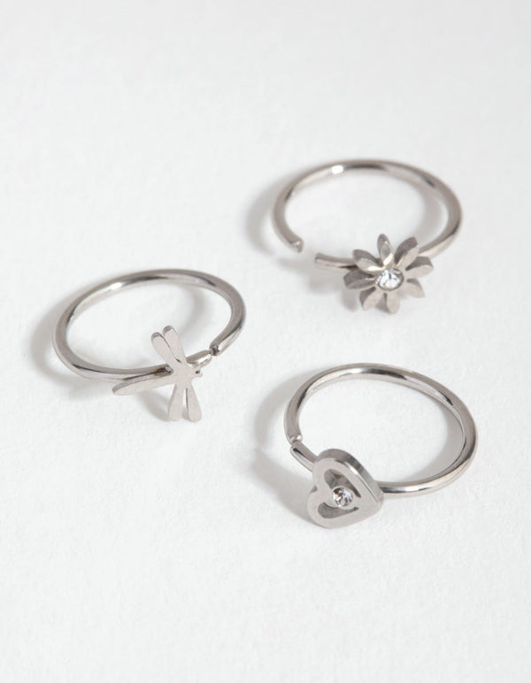 Rhodium Surgical Steel Mini Motif 3-Pack Nose Ring