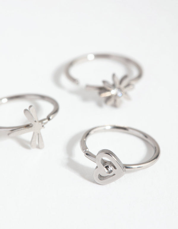 Rhodium Surgical Steel Mini Motif 3-Pack Nose Ring
