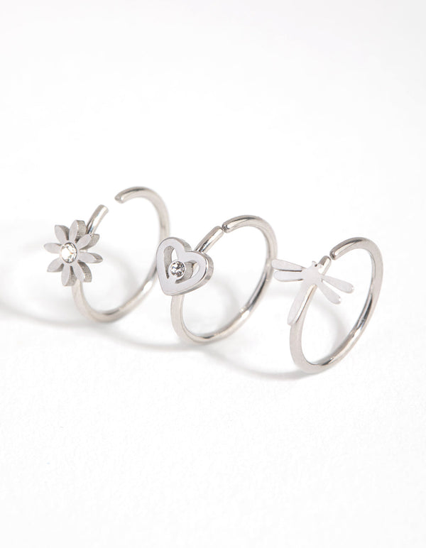 Rhodium Surgical Steel Mini Motif 3-Pack Nose Ring