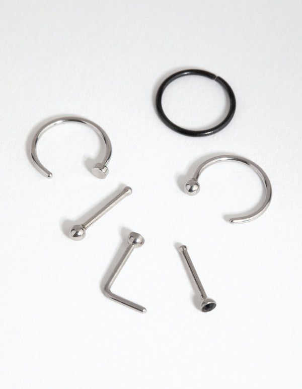 Mixed Metal Surgical Steel Classic 6-Pack Nose Rings and Studs