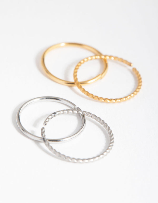 Mixed Metal Surgical Steel 4-Pack Plain and Twist Nose Rings