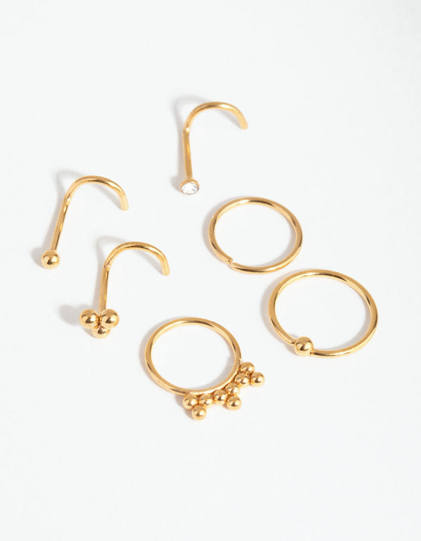 Gold Surgical Steel Ball Cluster 6-Pack Nose Studs