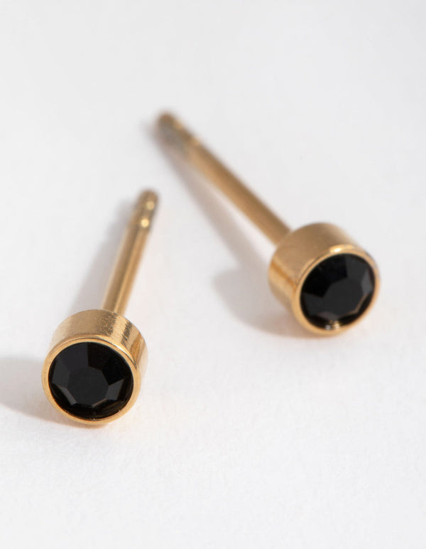 24 Carat Gold Plated Titanium January Jet Stud Earrings