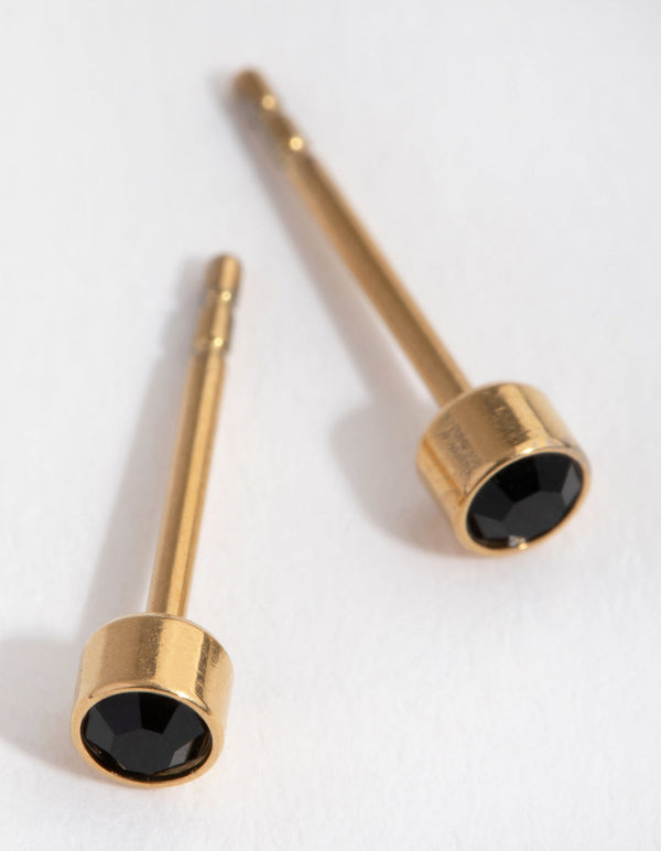 24 Carat Gold Plated Titanium January Jet Stud Earrings