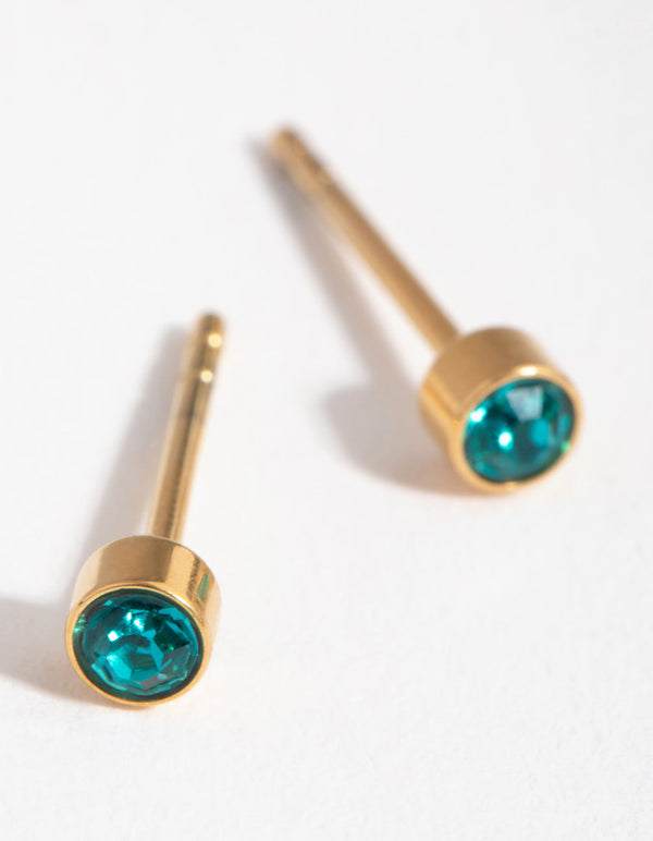 24 Carat Gold Plated Titanium December Blue Zircon Stud Earrings
