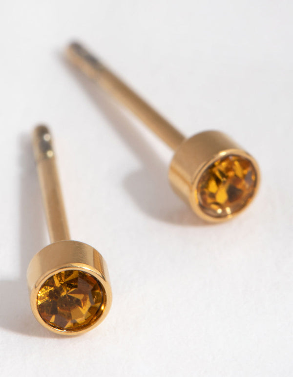 24 Carat Gold Plated Titanium November Topaz Stud Earrings