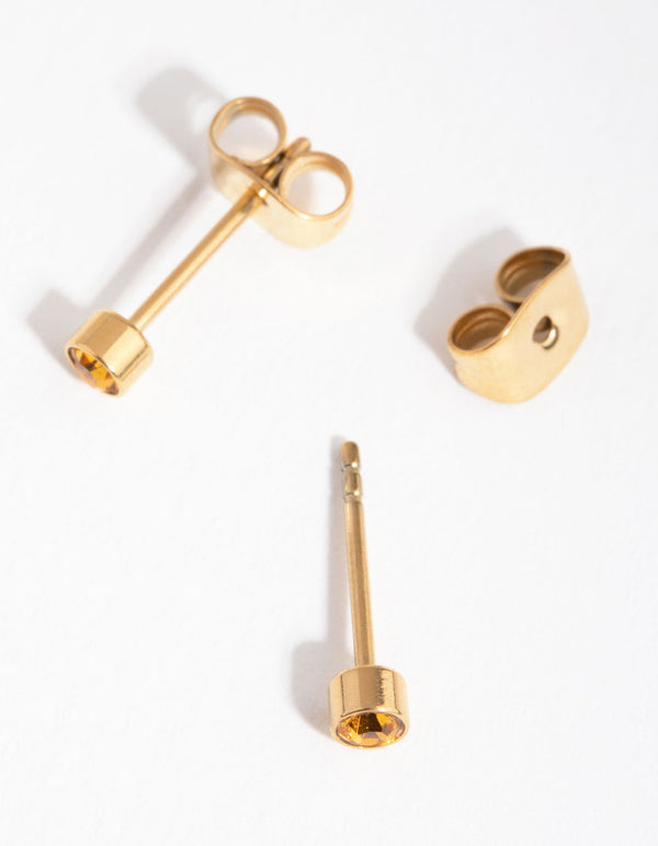 24 Carat Gold Plated Titanium November Topaz Stud Earrings