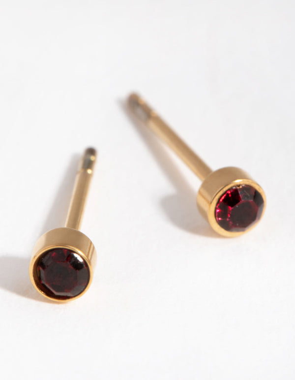 24 Carat Gold Plated Titanium January Garnet Stud Earrings