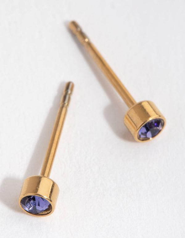 24 Carat Gold Plated Titanium December Tanzanite Stud Earrings