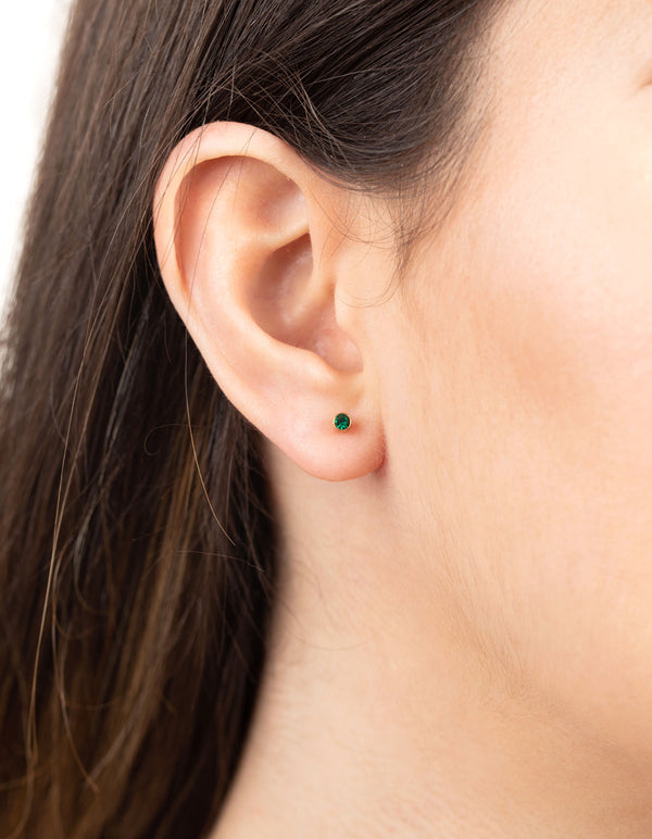 24 Carat Gold Plated Titanium May Emerald Stud Earrings