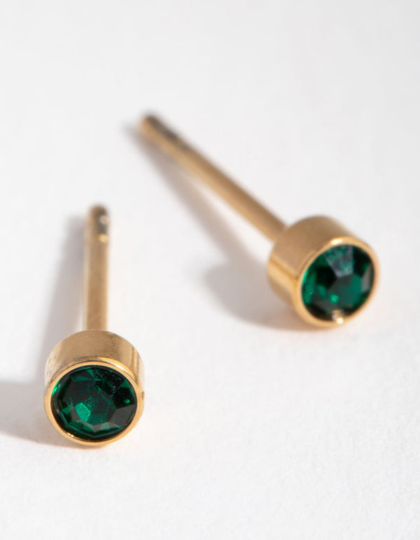 24 Carat Gold Plated Titanium May Emerald Stud Earrings