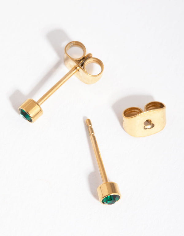 24 Carat Gold Plated Titanium May Emerald Stud Earrings