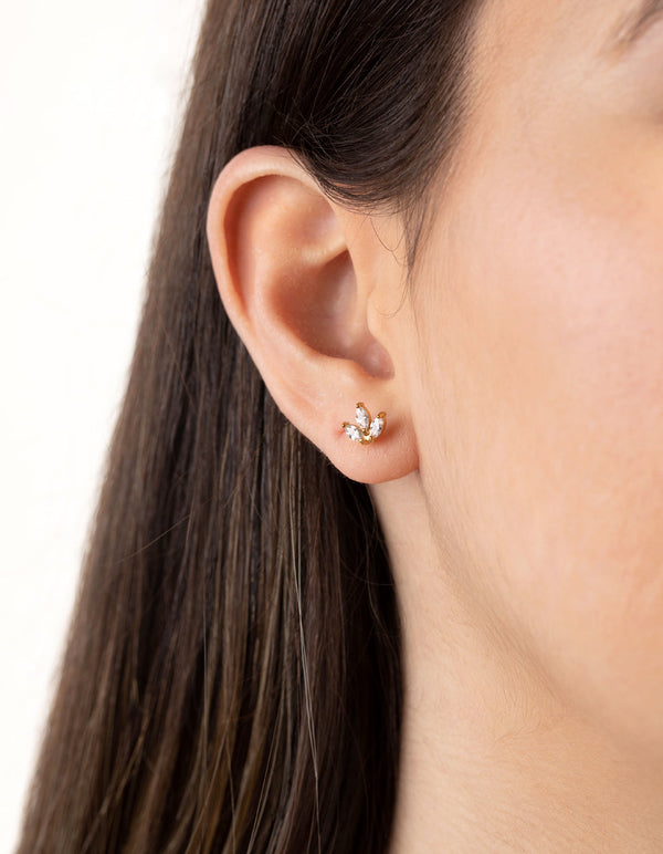 24 Carat Gold Plated Surgical Steel Marquise Stud Earrings