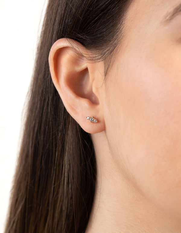 24 Carat Gold Plated Surgical Steel Cubic Zirconia Bar Stud Earrings