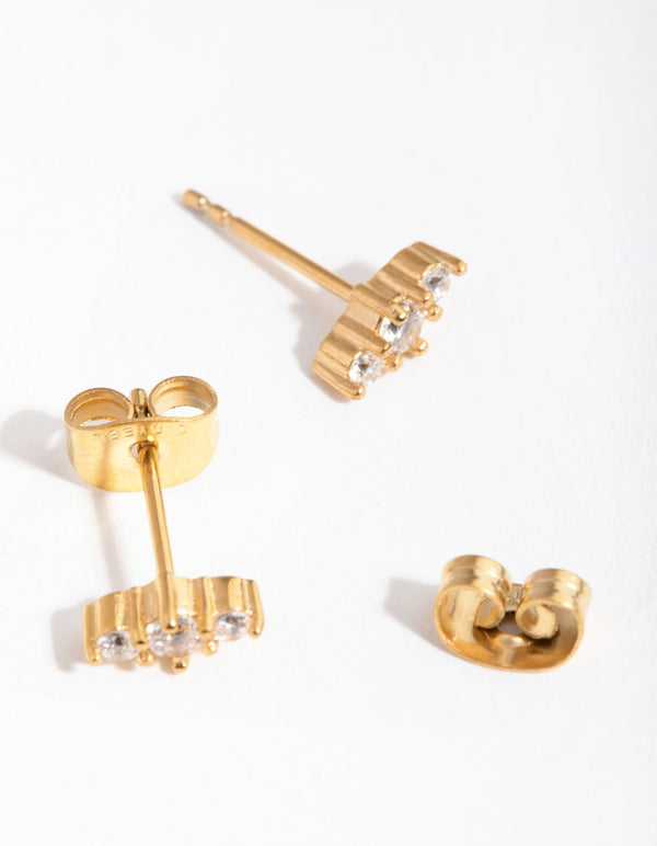 24 Carat Gold Plated Surgical Steel Cubic Zirconia Bar Stud Earrings