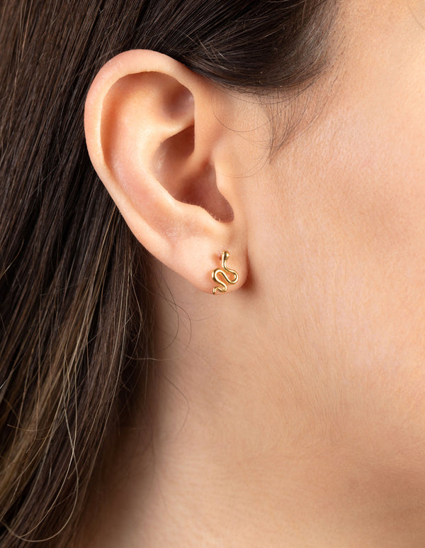 24 Carat Gold Plated Surgical Steel Polished Snake Stud Earrings