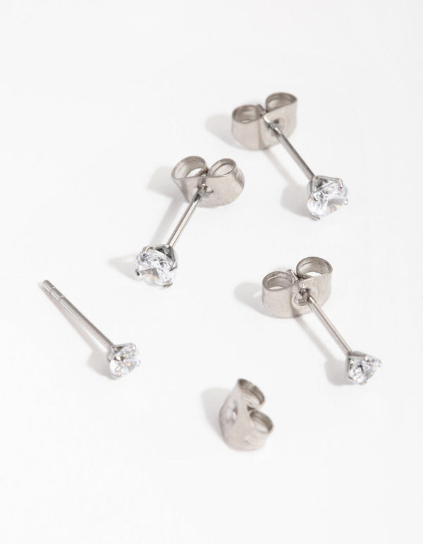 Surgical Steel Round Cubic Zirconia 2-Pack Stud Earrings