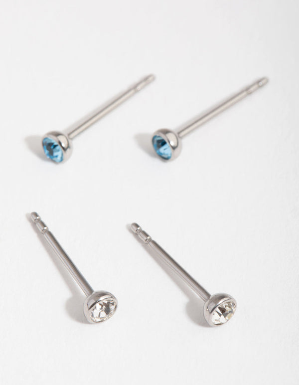 Surgical Steel Blue Diamante 2-Pack Stud Earrings