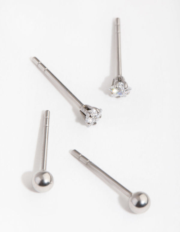 Surgical Steel Star and Ball 2-Pack Stud Earrings