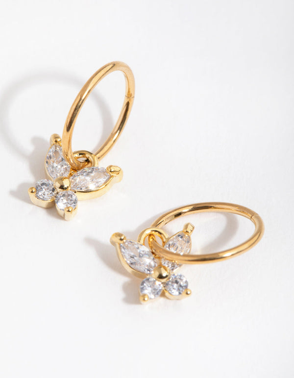 24 Carat Gold Plated Surgical Steel Butterfly Charm Sleeper Earrings