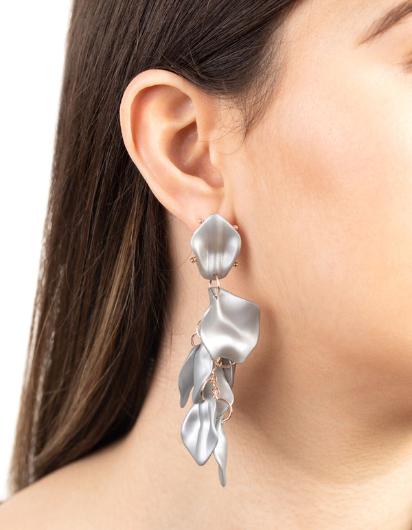 Matte Grey Petal Drop Earrings