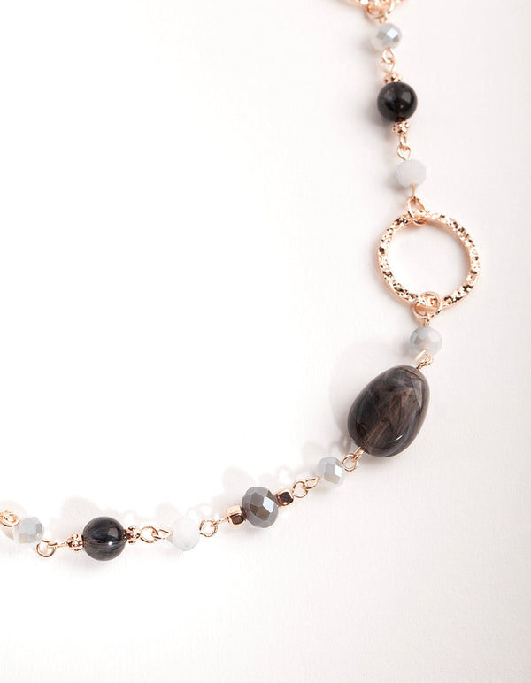 Rose Gold Crater Hoop and Bead Necklace