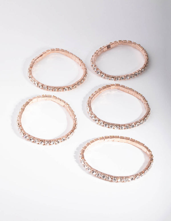 Rose Gold 5mm Cupchain Stretch 5-Pack Bracelets