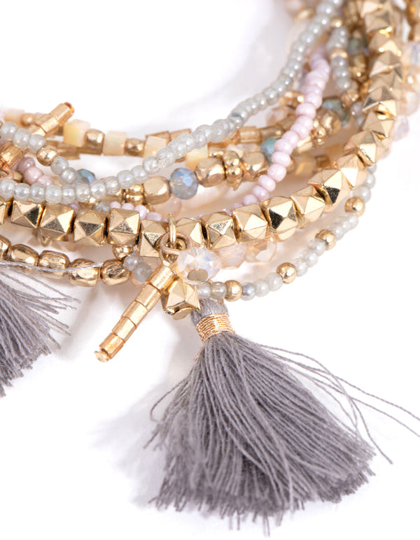 Gold Freshwater Pearl Tassel 9-Pack Bracelets