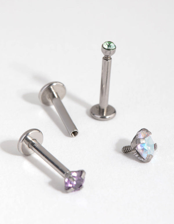 Rhodium Surgical Steel Graduated Cubic Zirconia Flat Backs