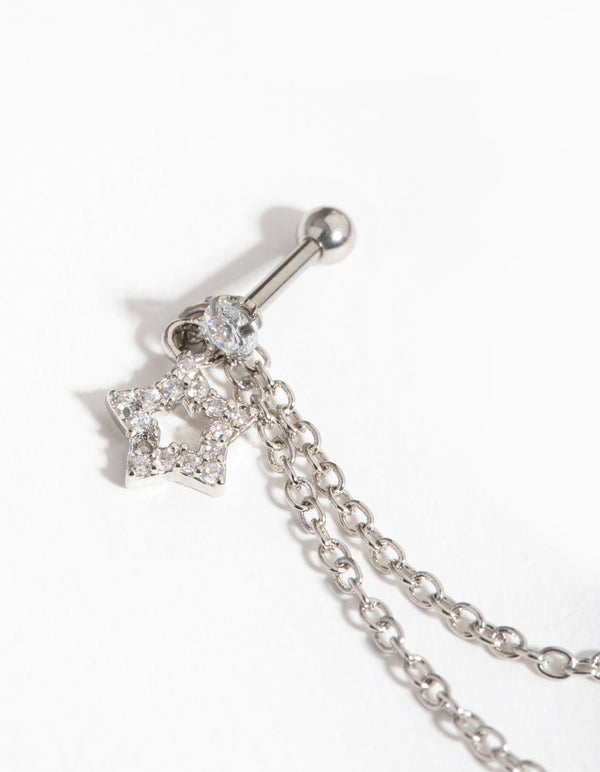 Surgical Steel Rhodium Celestial Barbell and Earcuff