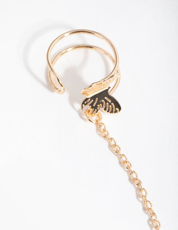 Surgical Steel Gold Butterfly Barbell and Earcuff