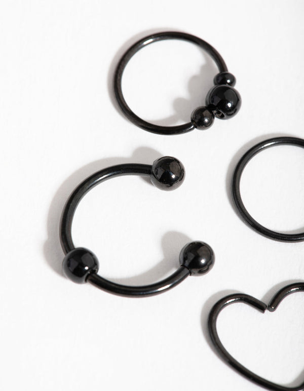 Matte Surgical Steel Heart Ring 4-Pack Earring