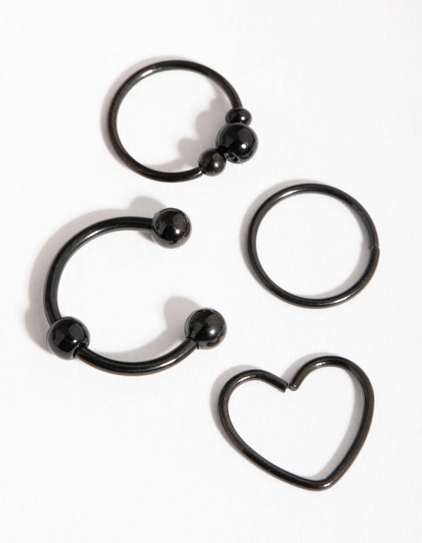 Matte Surgical Steel Heart Ring 4-Pack Earring