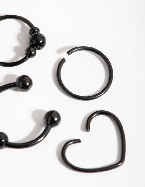 Matte Surgical Steel Heart Ring 4-Pack Earring