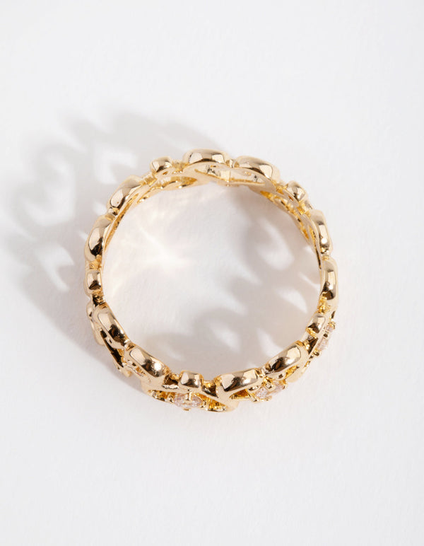 Gold Heart Swirl Diamante Ring