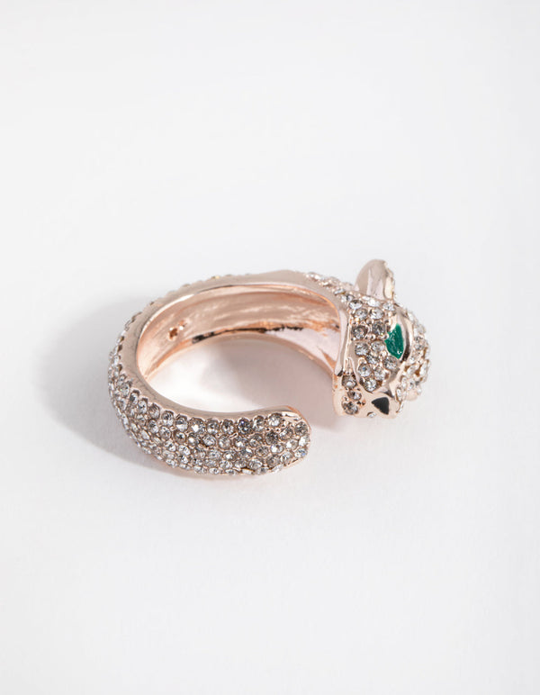 Rose Gold Diamante Panther Ring