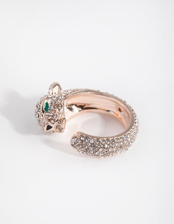 Rose Gold Diamante Panther Ring