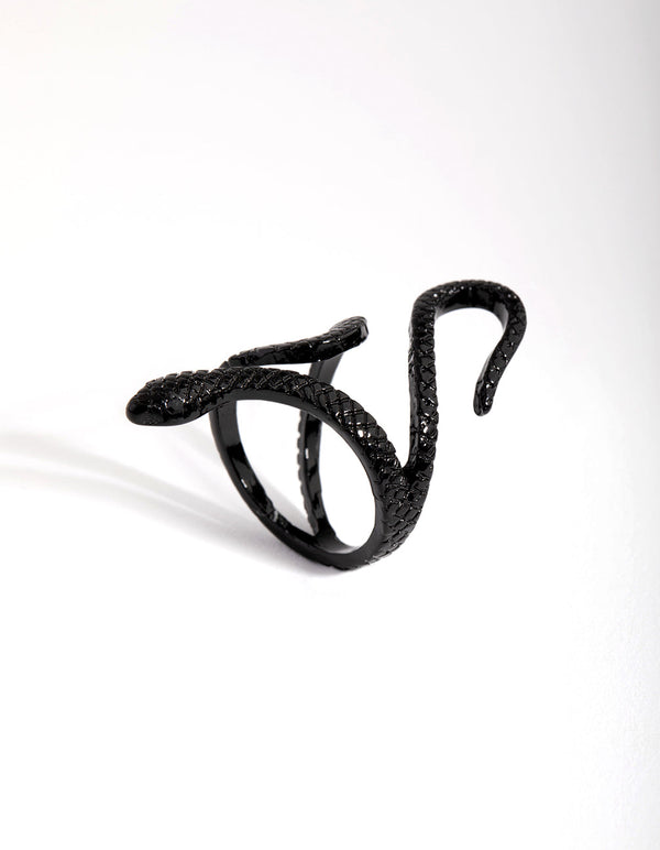 Matte Black Etched Swirl Snake Ring