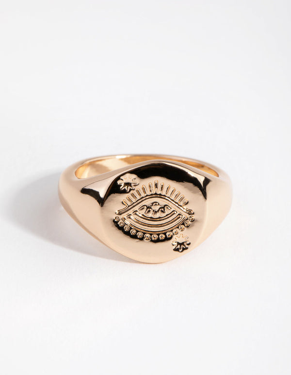Gold Evil Eye Signet Ring